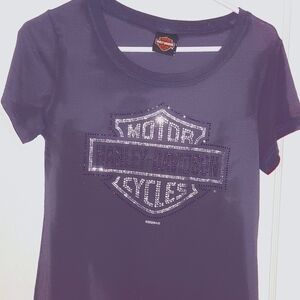 Harley-Davidson Ladies Blue, Pink, Rhinestone T-Shirt